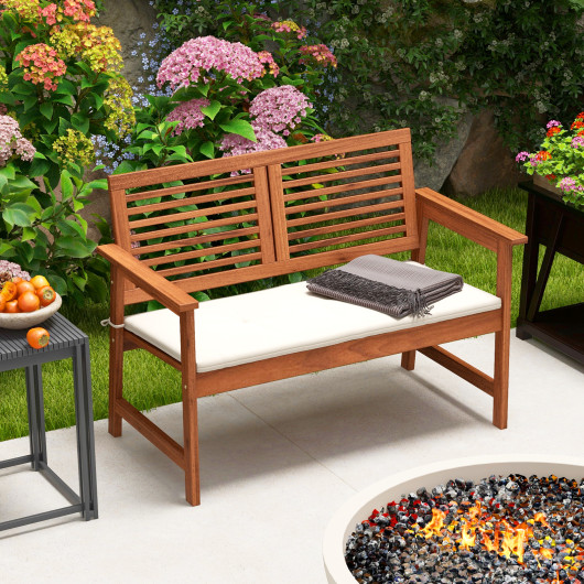2-Person Solid Wood Patio Bench with Backrest and Cushion - Image 6