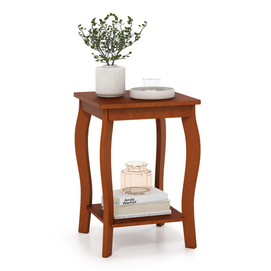 15 Inch 2-Tier Square End Table with Storage Shelf-Walnut