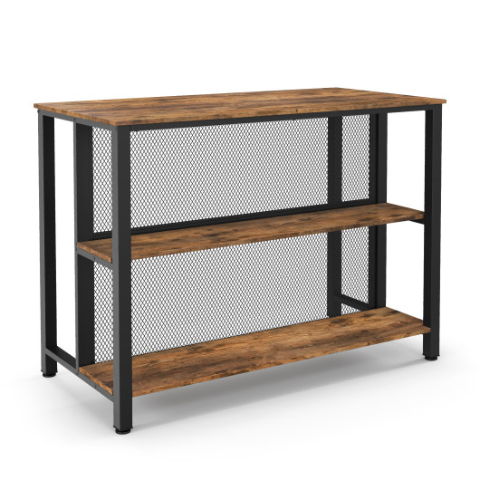 36" 3-Tier Bar Table with Storage Metal Frame Adjustable Foot Pads for Dining Room-Rustic Brown