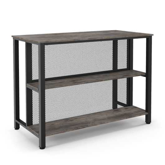 36" 3-Tier Bar Table with Storage Metal Frame Adjustable Foot Pads for Dining Room-Gray