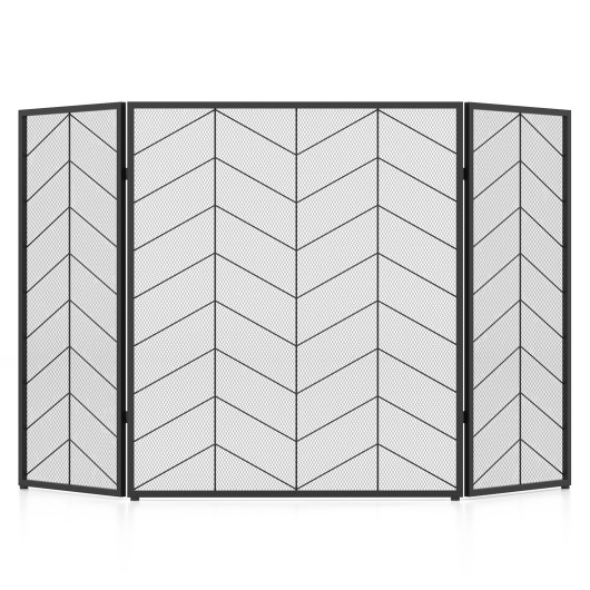 52 x 31 Inch Fireplace Screen with Chevron Herringbone Pattern