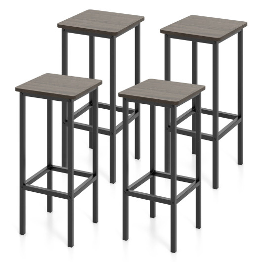 Set of 4 Bar Stool Set 26" Bar Chair with Metal Legs and Footrest-Gray - Image 5