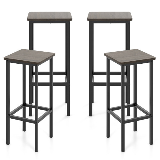 Set of 4 Bar Stool Set 26" Bar Chair with Metal Legs and Footrest-Gray - Image 2