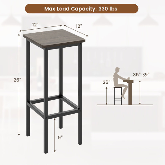 Set of 4 Bar Stool Set 26" Bar Chair with Metal Legs and Footrest-Gray - Image 3