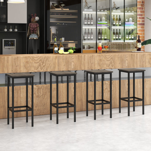 Set of 4 Bar Stool Set 26" Bar Chair with Metal Legs and Footrest-Gray - Image 4