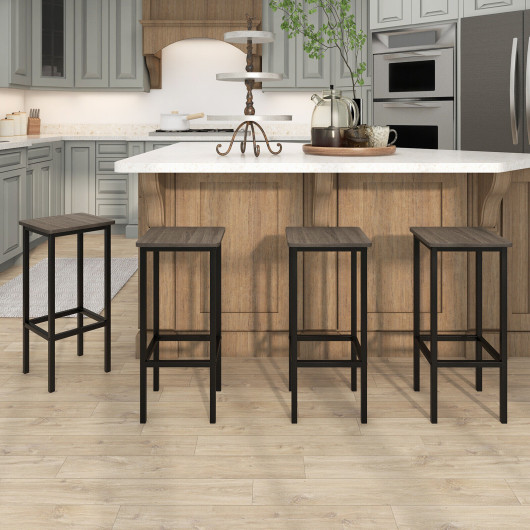 Set of 4 Bar Stool Set 26" Bar Chair with Metal Legs and Footrest-Gray - Image 6