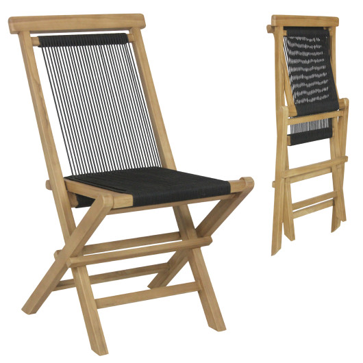 2 Piece Patio Folding Chairs with Woven Rope Seat and Back for Porch Backyard Poolside - Image 3