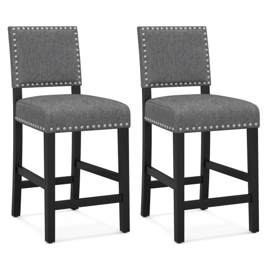 38.5-43.5 Inch Set of 2 Counter Height Chairs with Solid Rubber Wood Frame-S