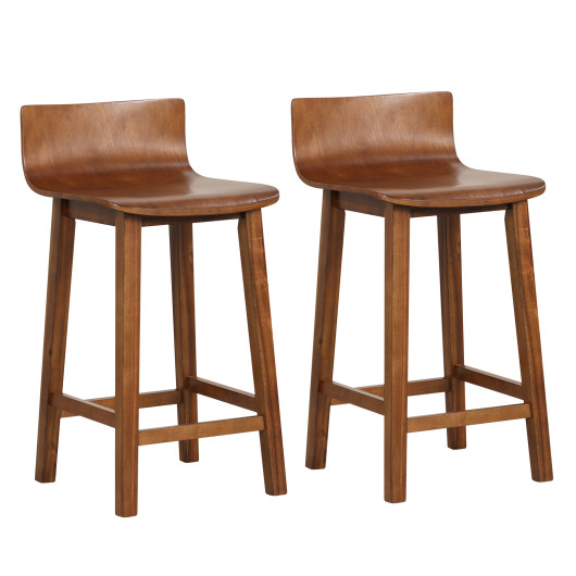 Wood Bar Stools Set of 2 with Solid Back and Seat - Image 2