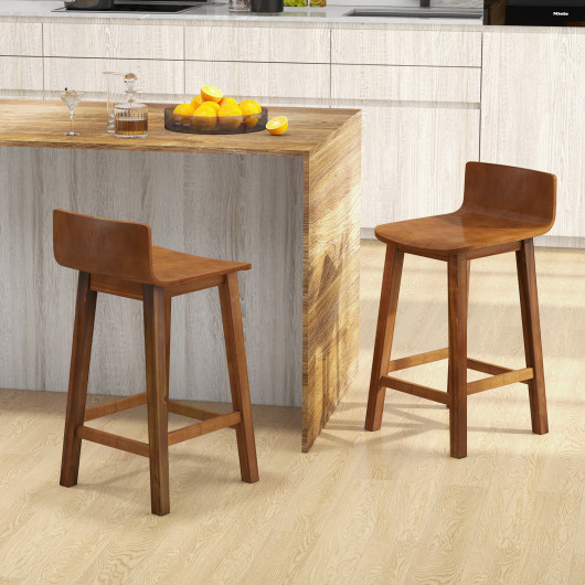 Wood Bar Stools Set of 2 with Solid Back and Seat - Image 4