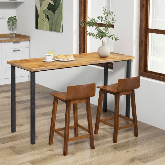Wood Bar Stools Set of 2 with Solid Back and Seat - Image 5