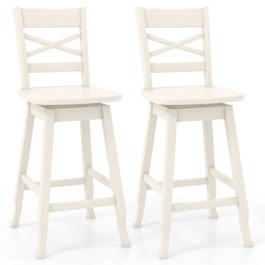 Swivel 24-Inch Counter Height Stool Set of 2 with Inclined Backrest-White