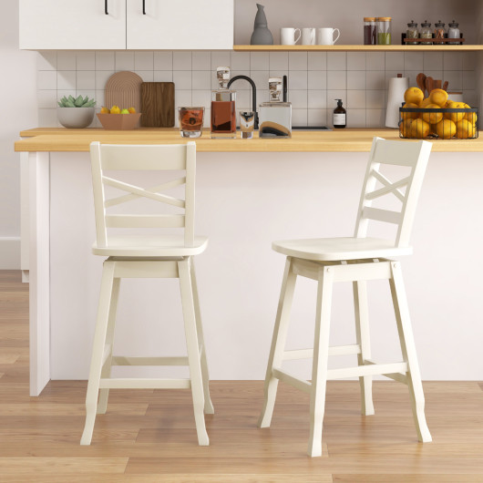 Swivel 24-Inch Counter Height Stool Set of 2 with Inclined Backrest-White - Image 3