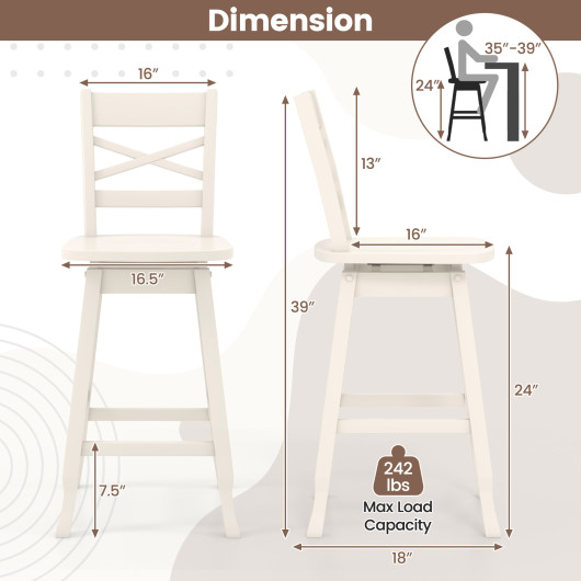 Swivel 24-Inch Counter Height Stool Set of 2 with Inclined Backrest-White - Image 4