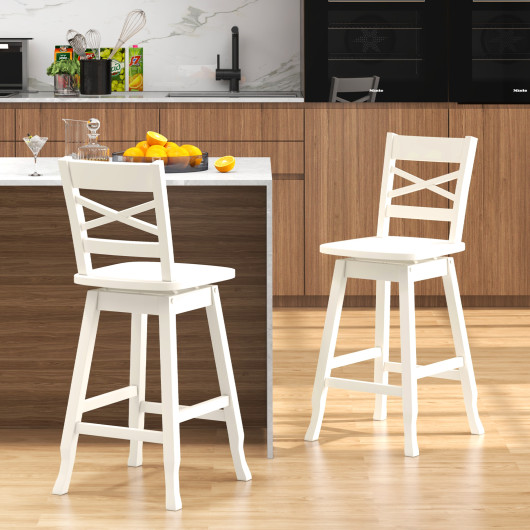 Swivel 24-Inch Counter Height Stool Set of 2 with Inclined Backrest-White - Image 6