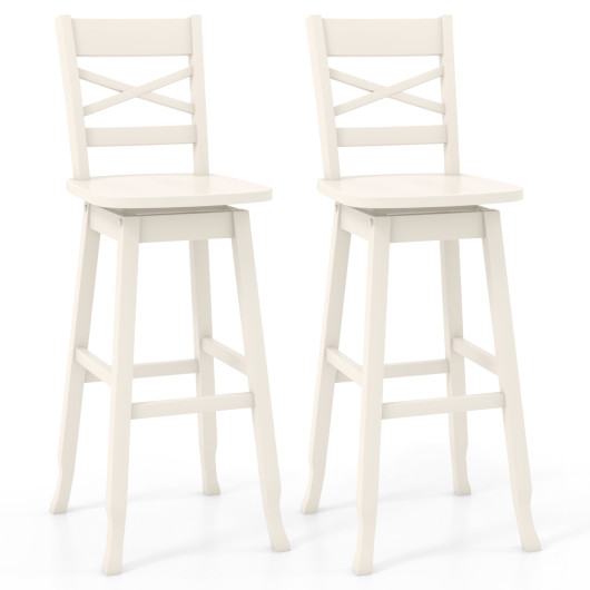 Swivel 30-Inch Bar Height Stool Set of 2 with Footrest-White - Image 2