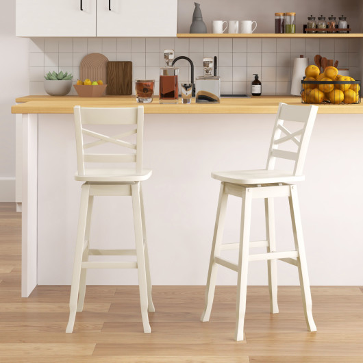 Swivel 30-Inch Bar Height Stool Set of 2 with Footrest-White - Image 3