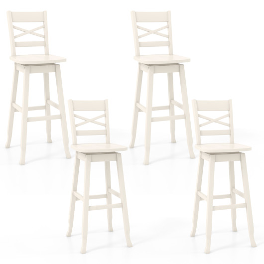 Swivel 30-Inch Bar Height Stool Set of 2 with Footrest-White - Image 4