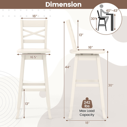 Swivel 30-Inch Bar Height Stool Set of 2 with Footrest-White - Image 5