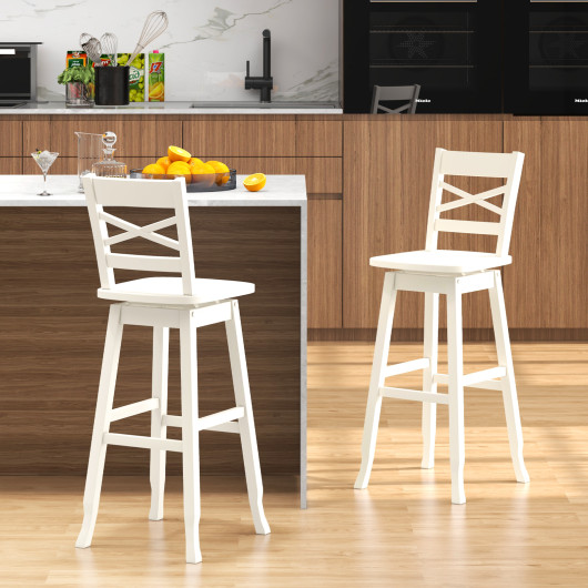 Swivel 30-Inch Bar Height Stool Set of 2 with Footrest-White - Image 6