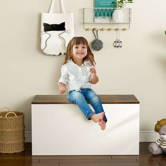 Flip-top Storage Chest with Self-hold Cover and Pneumatic Rod-White - Image 5