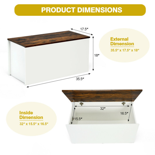 Flip-top Storage Chest with Self-hold Cover and Pneumatic Rod-White - Image 3