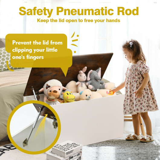 Flip-top Storage Chest with Self-hold Cover and Pneumatic Rod-White - Image 2