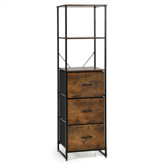 Freestanding Vertical 3 Drawer Dresser with 3 Shelves-Rustic Brown - Image 2