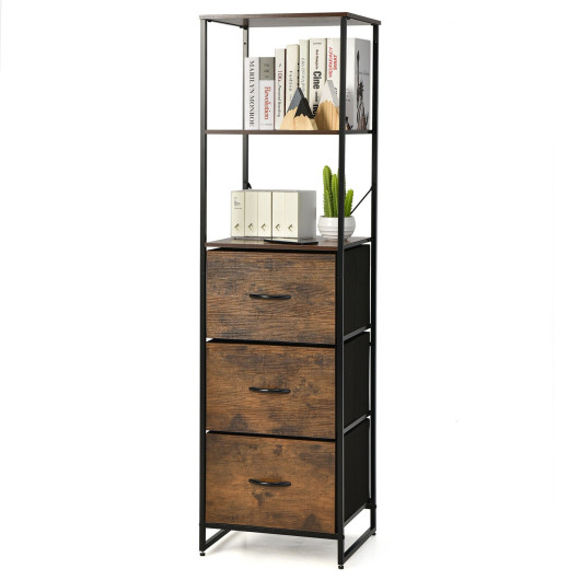Freestanding Vertical 3 Drawer Dresser with 3 Shelves-Rustic Brown - Image 5