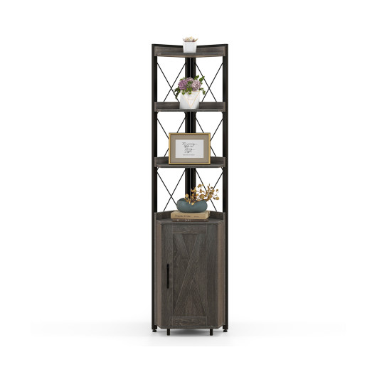 Tall Corner Storage Cabinet with 3-Tier Shelf and Enclosed Cabinet-Gray - Image 2