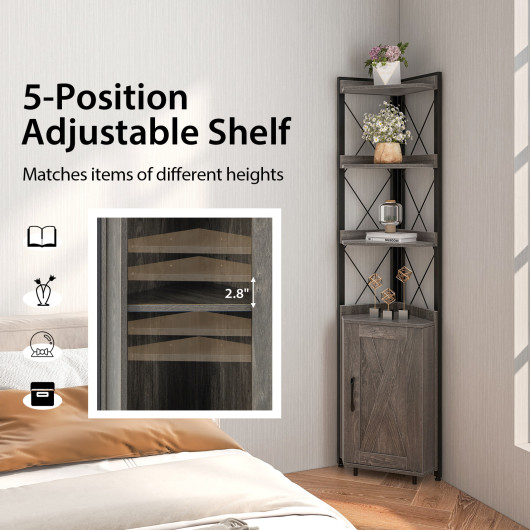 Tall Corner Storage Cabinet with 3-Tier Shelf and Enclosed Cabinet-Gray - Image 4