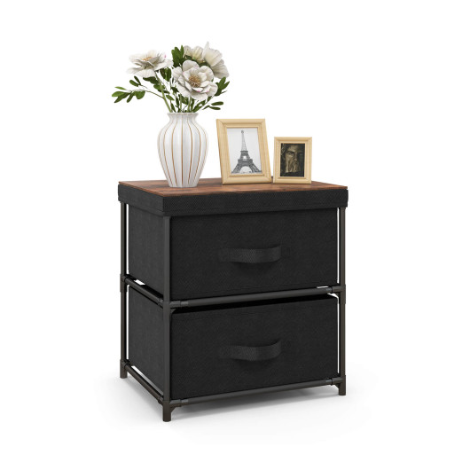 2-Drawer Nightstand with Removable Fabric Bins and Pull Handles-Black - Image 2