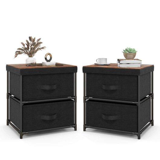 2-Drawer Nightstand with Removable Fabric Bins and Pull Handles-Black - Image 3