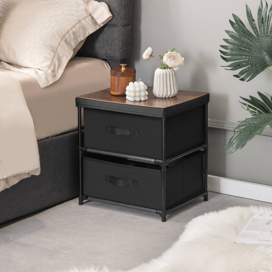 2-Drawer Nightstand with Removable Fabric Bins and Pull Handles-Black - Image 5
