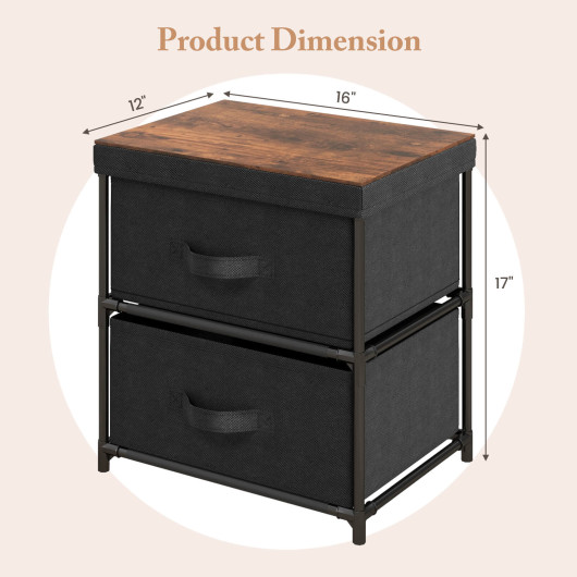 2-Drawer Nightstand with Removable Fabric Bins and Pull Handles-Black - Image 6