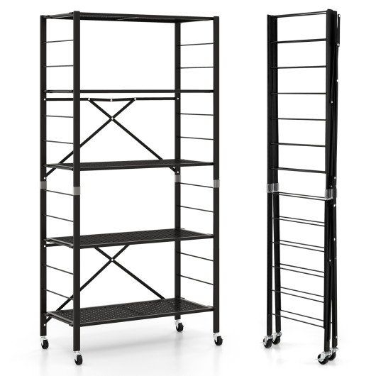 5-Tier Adjustable Shelves with Wheels for Garage Kitchen Balcony - Image 3