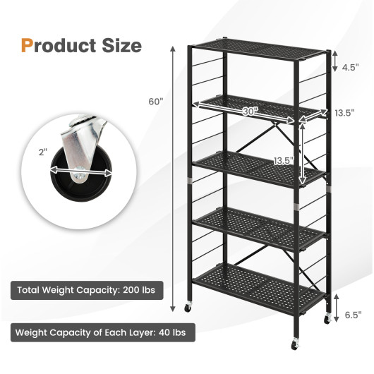5-Tier Adjustable Shelves with Wheels for Garage Kitchen Balcony - Image 4