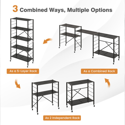 5-Tier Adjustable Shelves with Wheels for Garage Kitchen Balcony - Image 2