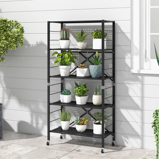 5-Tier Adjustable Shelves with Wheels for Garage Kitchen Balcony - Image 5