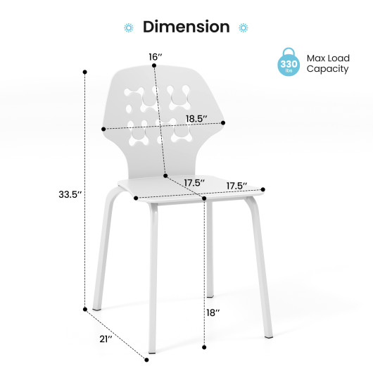 Set of 4 Metal Dining Chair with Hollowed Backrest and Metal Legs-White - Image 2