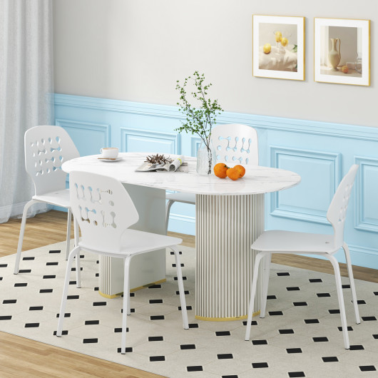 Set of 4 Metal Dining Chair with Hollowed Backrest and Metal Legs-White - Image 5