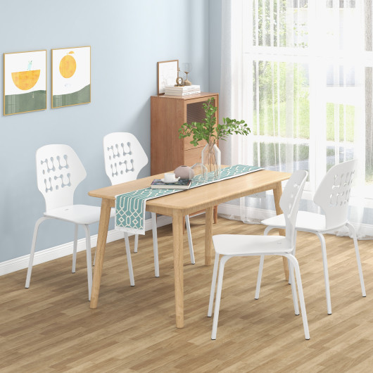 Set of 4 Metal Dining Chair with Hollowed Backrest and Metal Legs-White - Image 6
