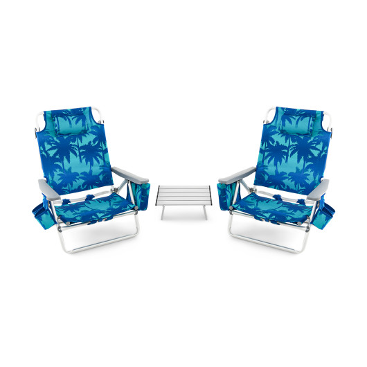 2 Packs 5-Position Outdoor Folding Backpack Beach Table Chair Reclining Chair Set-Navy - Image 2
