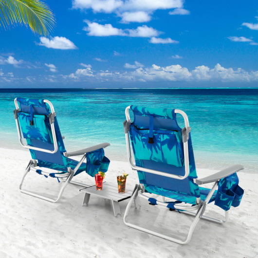 2 Packs 5-Position Outdoor Folding Backpack Beach Table Chair Reclining Chair Set-Navy - Image 4