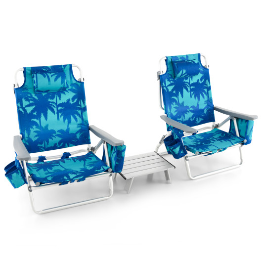 2 Packs 5-Position Outdoor Folding Backpack Beach Table Chair Reclining Chair Set-Navy - Image 5