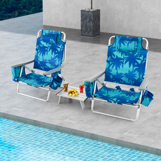2 Packs 5-Position Outdoor Folding Backpack Beach Table Chair Reclining Chair Set-Navy - Image 6