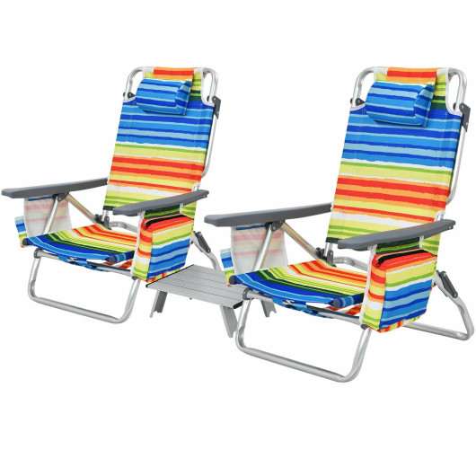 2 Packs 5-Position Outdoor Folding Backpack Beach Table Chair Reclining Chair Set-Yellow - Image 2