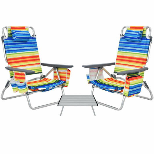 2 Packs 5-Position Outdoor Folding Backpack Beach Table Chair Reclining Chair Set-Yellow - Image 4