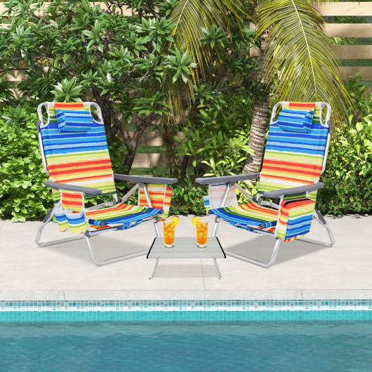 2 Packs 5-Position Outdoor Folding Backpack Beach Table Chair Reclining Chair Set-Yellow - Image 5