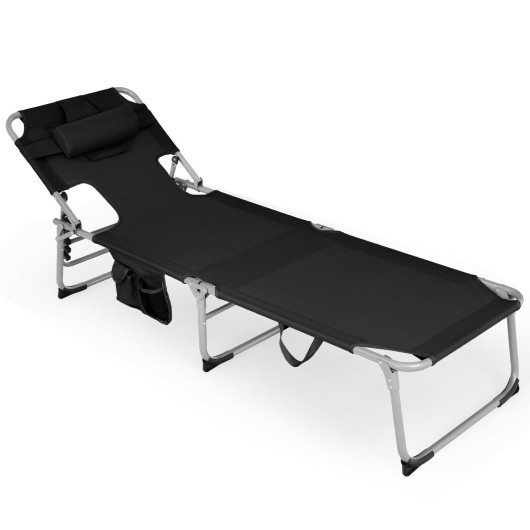 Folding Beach Lounge Chair with Pillow for Outdoor-Black - Image 2